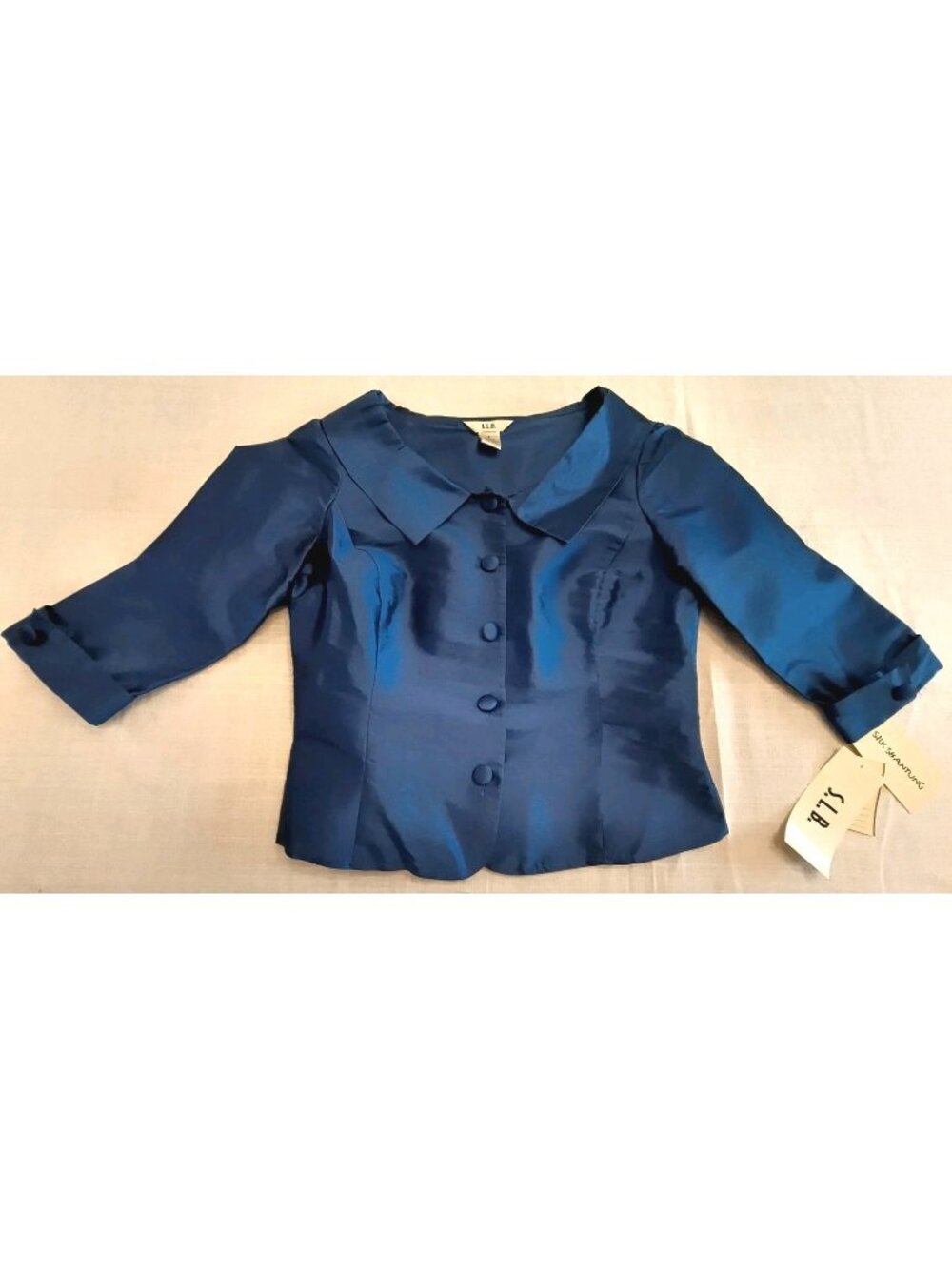 S.L.B. Women’s Size 6 Royal Blue 100% Silk Iridescent Button‑Front Blouse